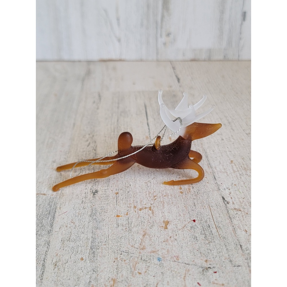 Glass leaping reindeer Brown vintage ornament Xmas frosted deer buck